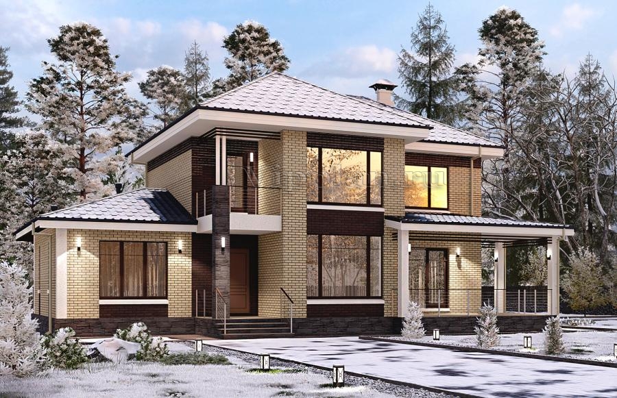 Двухэтажный дом с четырьмя спальнями, террасой и балконом.